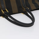 FENDI Pecan Canvas Hand Bag Brown Black gold Auth 129083-7