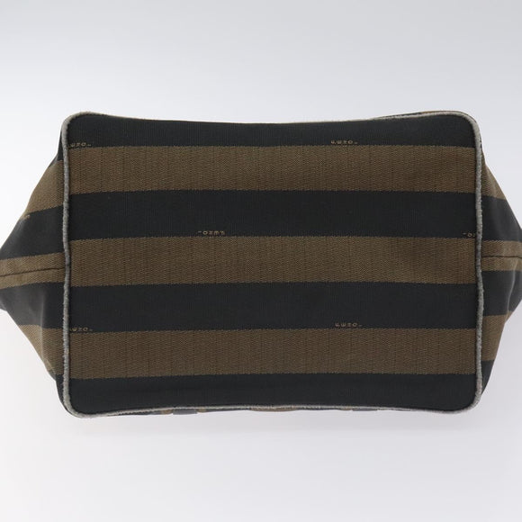 FENDI Pecan Canvas Hand Bag Brown Black gold Auth 129083