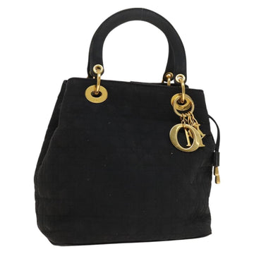 Christian Dior Canage Lady Dior Hand Bag Nylon Black Gold Auth 129099