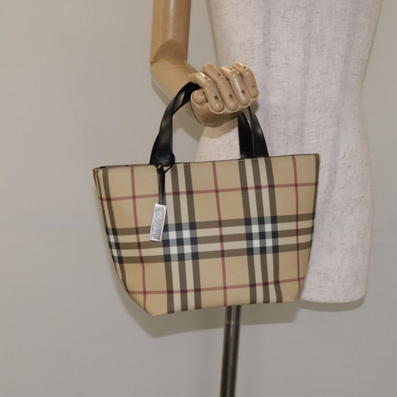 BURBERRY Nova Check Hand Bag PVC Beige Auth 129104