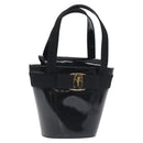 Salvatore Ferragamo Vala Hand Bag Patent leather Black Gold Auth 129105-1