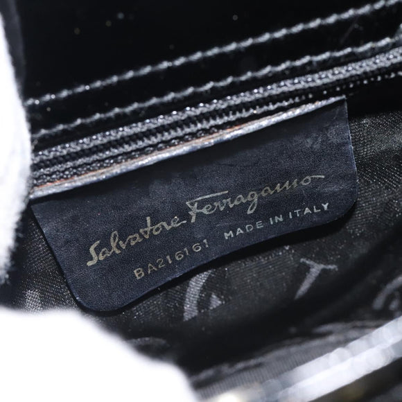 Salvatore Ferragamo Vala Hand Bag Patent leather Black Gold Auth 129105