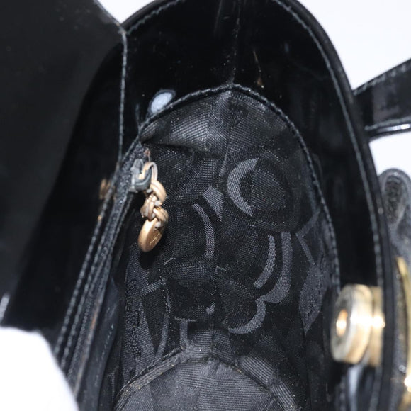 Salvatore Ferragamo Vala Hand Bag Patent leather Black Gold Auth 129105