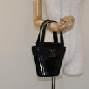 Salvatore Ferragamo Vala Hand Bag Patent leather Black Gold Auth 129105-20