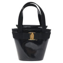 Salvatore Ferragamo Vala Hand Bag Patent leather Black Gold Auth 129105-13