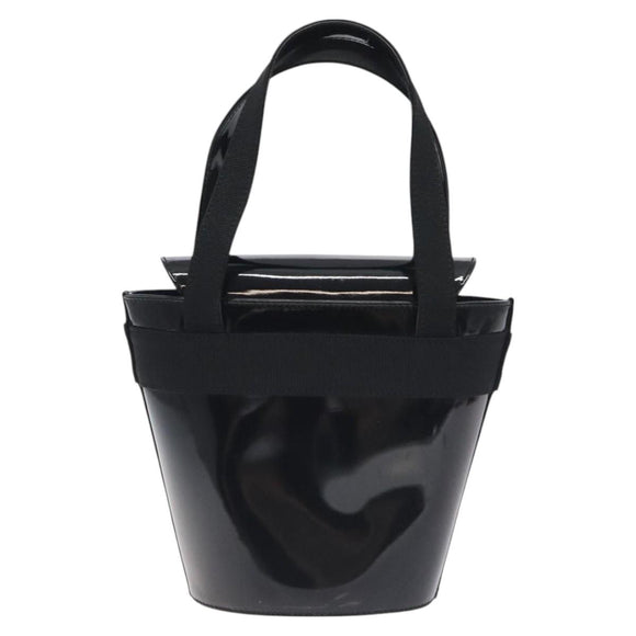 Salvatore Ferragamo Vala Hand Bag Patent leather Black Gold Auth 129105