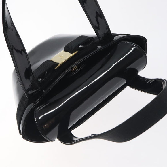 Salvatore Ferragamo Vala Hand Bag Patent leather Black Gold Auth 129105