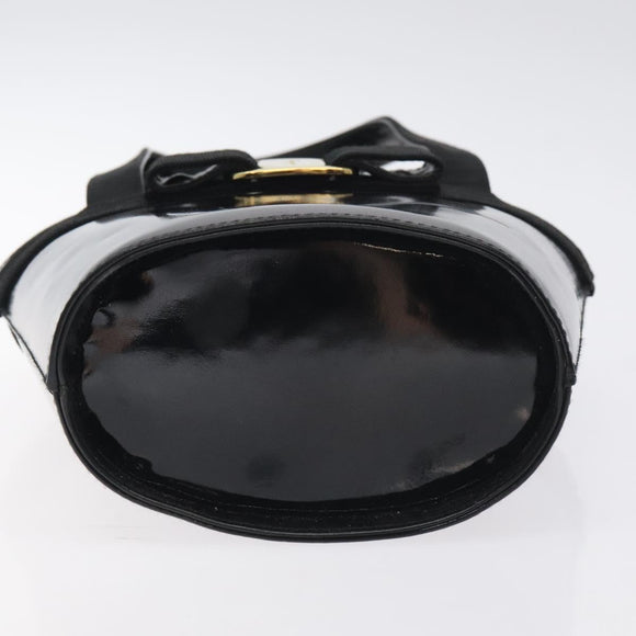 Salvatore Ferragamo Vala Hand Bag Patent leather Black Gold Auth 129105