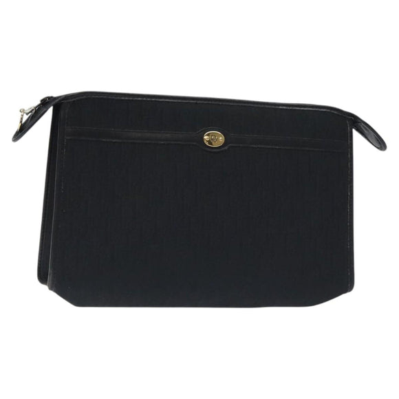 Christian Dior Trotter Canvas Clutch Bag Black Gold Auth 129106