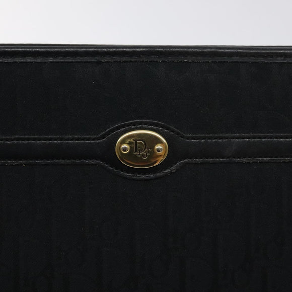Christian Dior Trotter Canvas Clutch Bag Black Gold Auth 129106