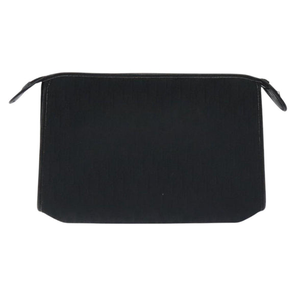 Christian Dior Trotter Canvas Clutch Bag Black Gold Auth 129106