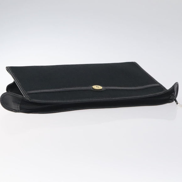 Christian Dior Trotter Canvas Clutch Bag Black Gold Auth 129106