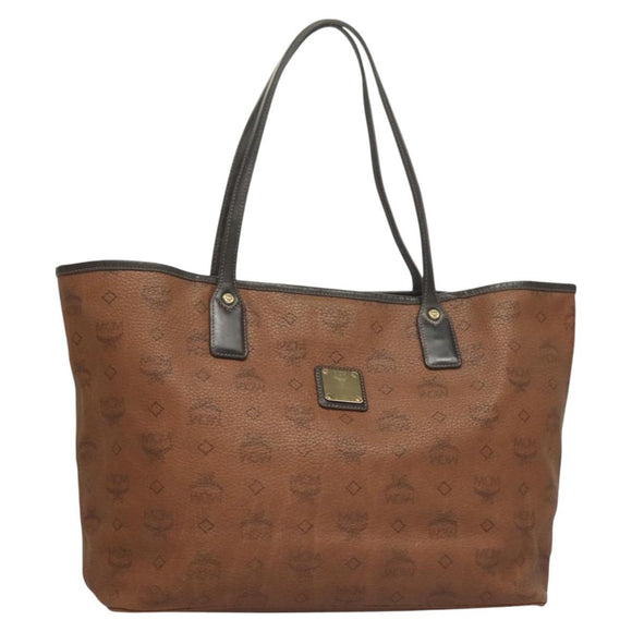 MCM Logogram Vicetos Tote Bag PVC Leather Brown Gold Auth 129111