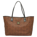 MCM Logogram Vicetos Tote Bag PVC Leather Brown Gold Auth 129111-2