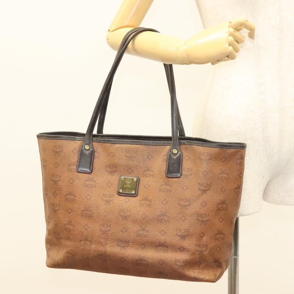 MCM Logogram Vicetos Tote Bag PVC Leather Brown Gold Auth 129111