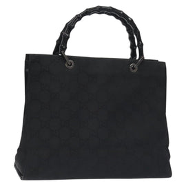 GUCCI Bamboo GG Canvas Hand Bag Nylon Black Silver 002 1010 Auth 129112
