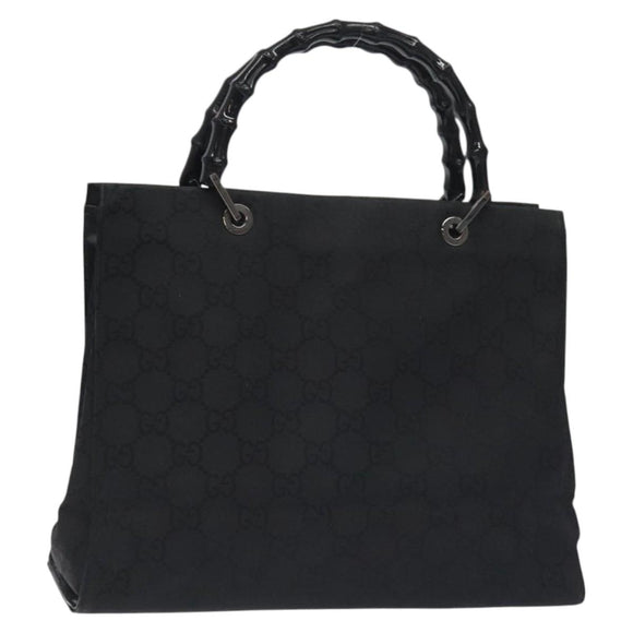 GUCCI Bamboo GG Canvas Hand Bag Nylon Black Silver 002 1010 Auth 129112