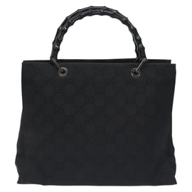 GUCCI Bamboo GG Canvas Hand Bag Nylon Black Silver 002 1010 Auth 129112 - 0