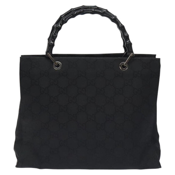 GUCCI Bamboo GG Canvas Hand Bag Nylon Black Silver 002 1010 Auth 129112
