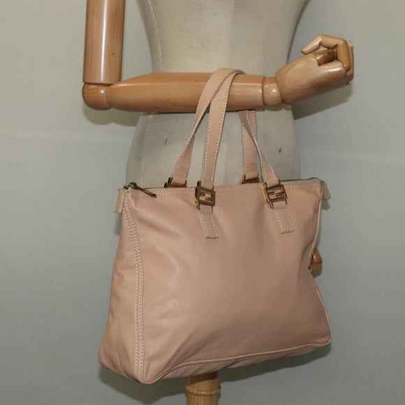 FENDI Hand Bag Leather Pink Gold Auth 129125