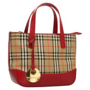 BURBERRY Nova Check Hand Bag Canvas Beige Gold Auth 129128-1