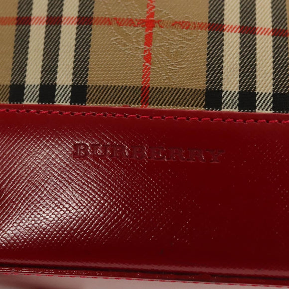 BURBERRY Nova Check Hand Bag Canvas Beige Gold Auth 129128