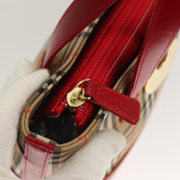 BURBERRY Nova Check Hand Bag Canvas Beige Gold Auth 129128