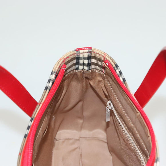BURBERRY Nova Check Hand Bag Canvas Beige Gold Auth 129128