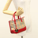 BURBERRY Nova Check Hand Bag Canvas Beige Gold Auth 129128-22