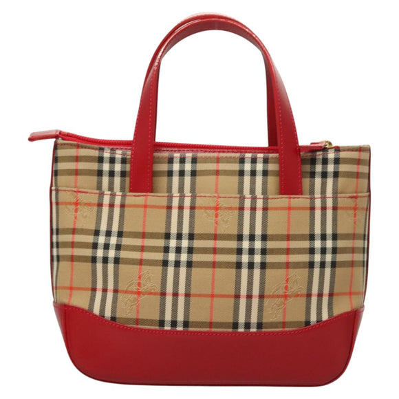 BURBERRY Nova Check Hand Bag Canvas Beige Gold Auth 129128