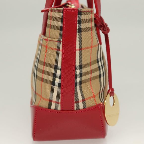 BURBERRY Nova Check Hand Bag Canvas Beige Gold Auth 129128