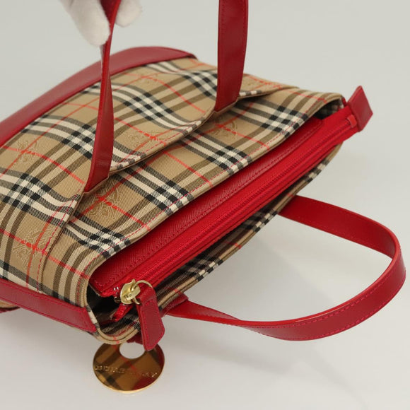 BURBERRY Nova Check Hand Bag Canvas Beige Gold Auth 129128