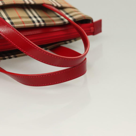 BURBERRY Nova Check Hand Bag Canvas Beige Gold Auth 129128