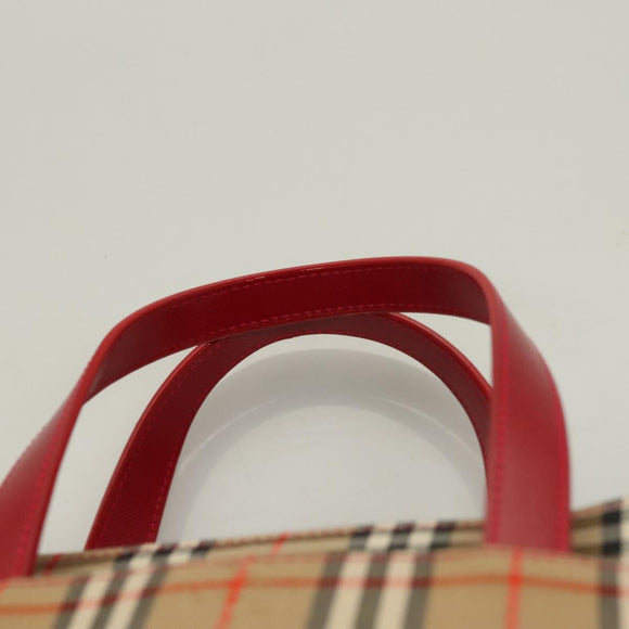 BURBERRY Nova Check Hand Bag Canvas Beige Gold Auth 129128