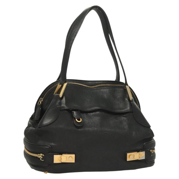 Chloe Shoulder Bag Nylon Black Gold Auth 129130