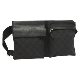 GUCCI GG Canvas Waist bag Black Silver 28566 Auth 129153