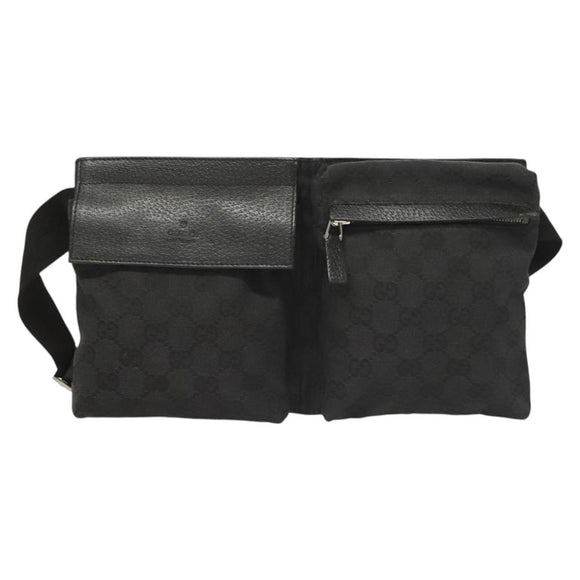 GUCCI GG Canvas Waist bag Black Silver 28566 Auth 129153