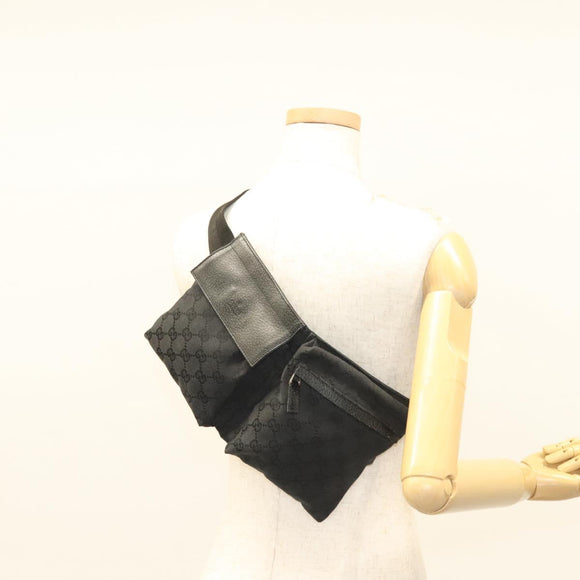 GUCCI GG Canvas Waist bag Black Silver 28566 Auth 129153