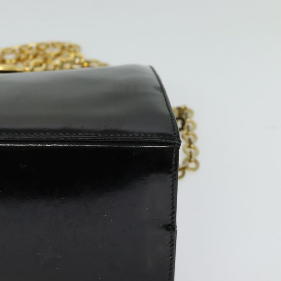 Salvatore Ferragamo Gancini Chain Shoulder Bag Patent Black Gold Auth 129160