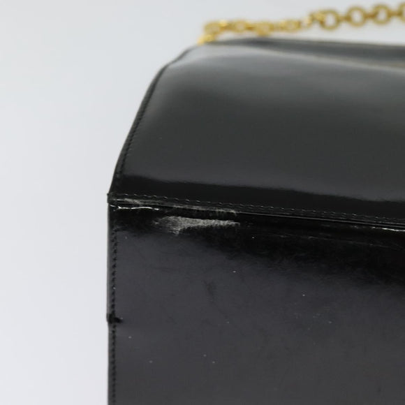 Salvatore Ferragamo Gancini Chain Shoulder Bag Patent Black Gold Auth 129160