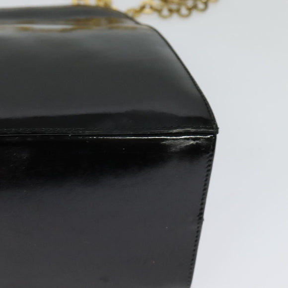 Salvatore Ferragamo Gancini Chain Shoulder Bag Patent Black Gold Auth 129160