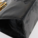 Salvatore Ferragamo Gancini Chain Shoulder Bag Patent Black Gold Auth 129160-16