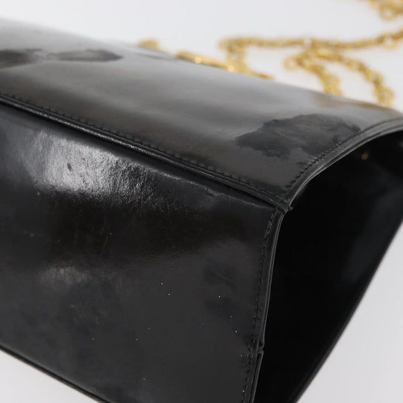 Salvatore Ferragamo Gancini Chain Shoulder Bag Patent Black Gold Auth 129160