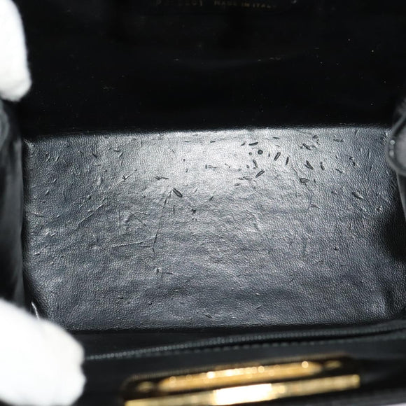 Salvatore Ferragamo Gancini Chain Shoulder Bag Patent Black Gold Auth 129160