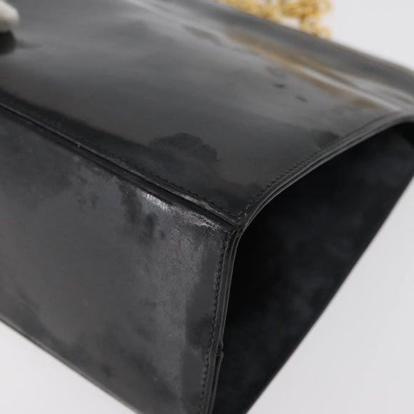Salvatore Ferragamo Gancini Chain Shoulder Bag Patent Black Gold Auth 129160