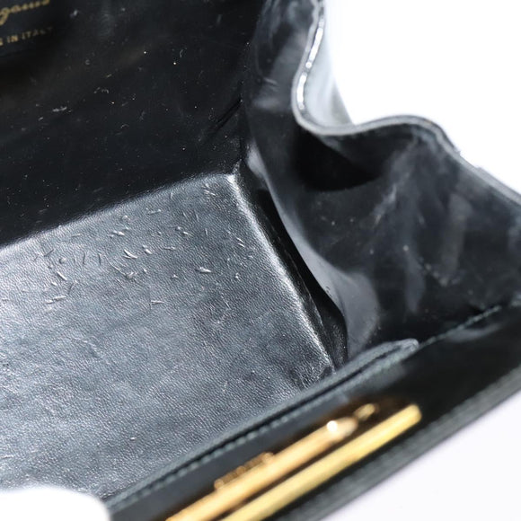 Salvatore Ferragamo Gancini Chain Shoulder Bag Patent Black Gold Auth 129160