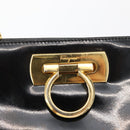 Salvatore Ferragamo Gancini Chain Shoulder Bag Patent Black Gold Auth 129160-17