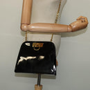 Salvatore Ferragamo Gancini Chain Shoulder Bag Patent Black Gold Auth 129160-19