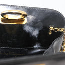 Salvatore Ferragamo Gancini Chain Shoulder Bag Patent Black Gold Auth 129160-19