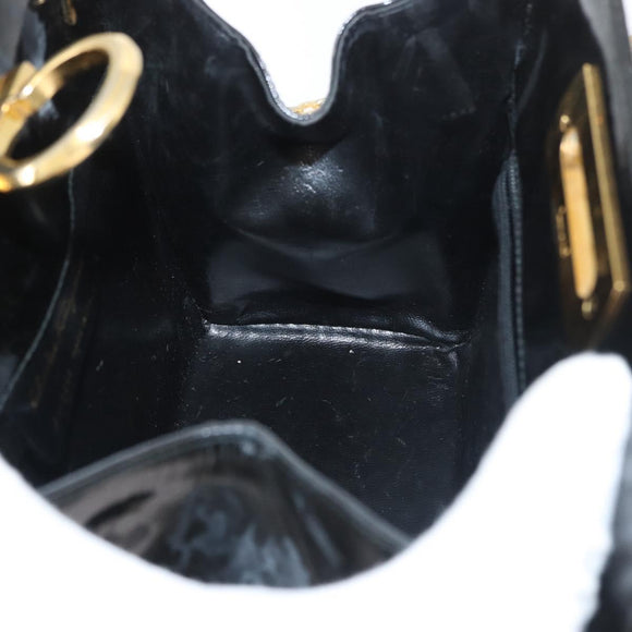 Salvatore Ferragamo Gancini Chain Shoulder Bag Patent Black Gold Auth 129160